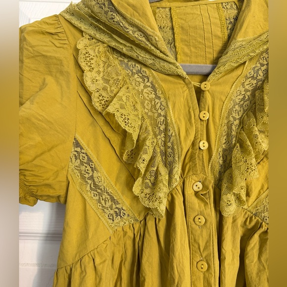 Mustard Yellow Lace Trim Button-Front Dress Free People Sun-kissed Mini Dress - Picture 11 of 13